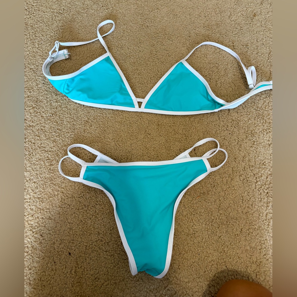 Turquoise and White Bikini Set